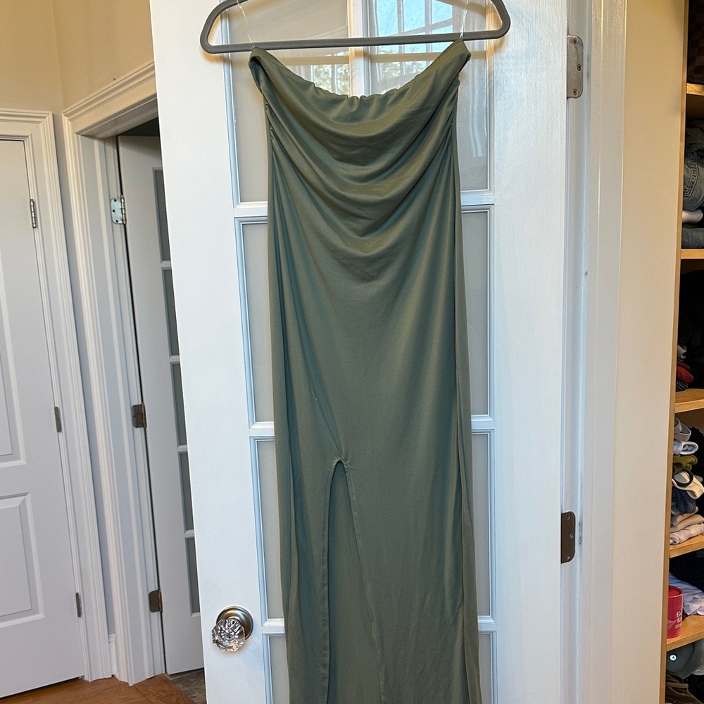 Green Strapless Maxi Dress w/ Slit